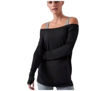 Athleta Studio Barre Metropolis Black Beyond Soft Sweatshirt Off The Shoulder Lg